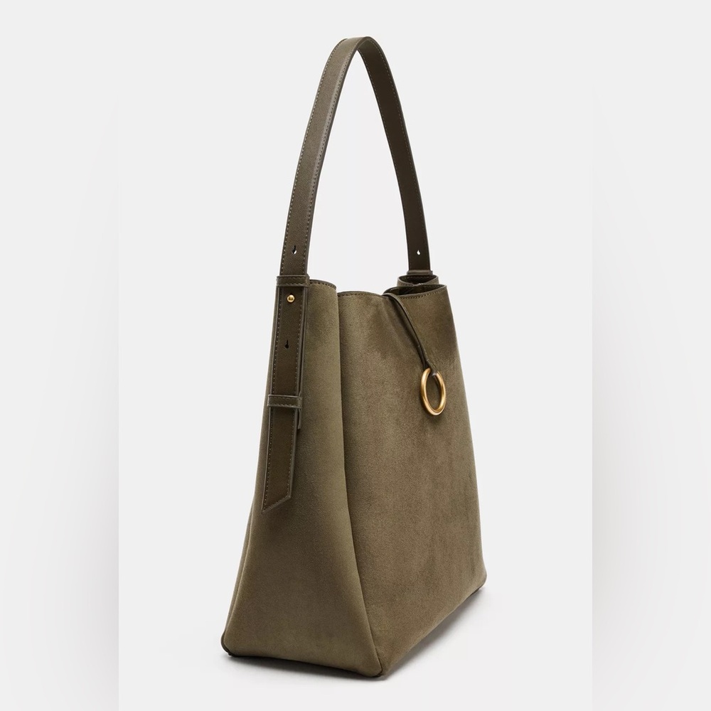 Zara Maxi Bucket Bag with Metal Ring in Sage - Picture 3 of 9
